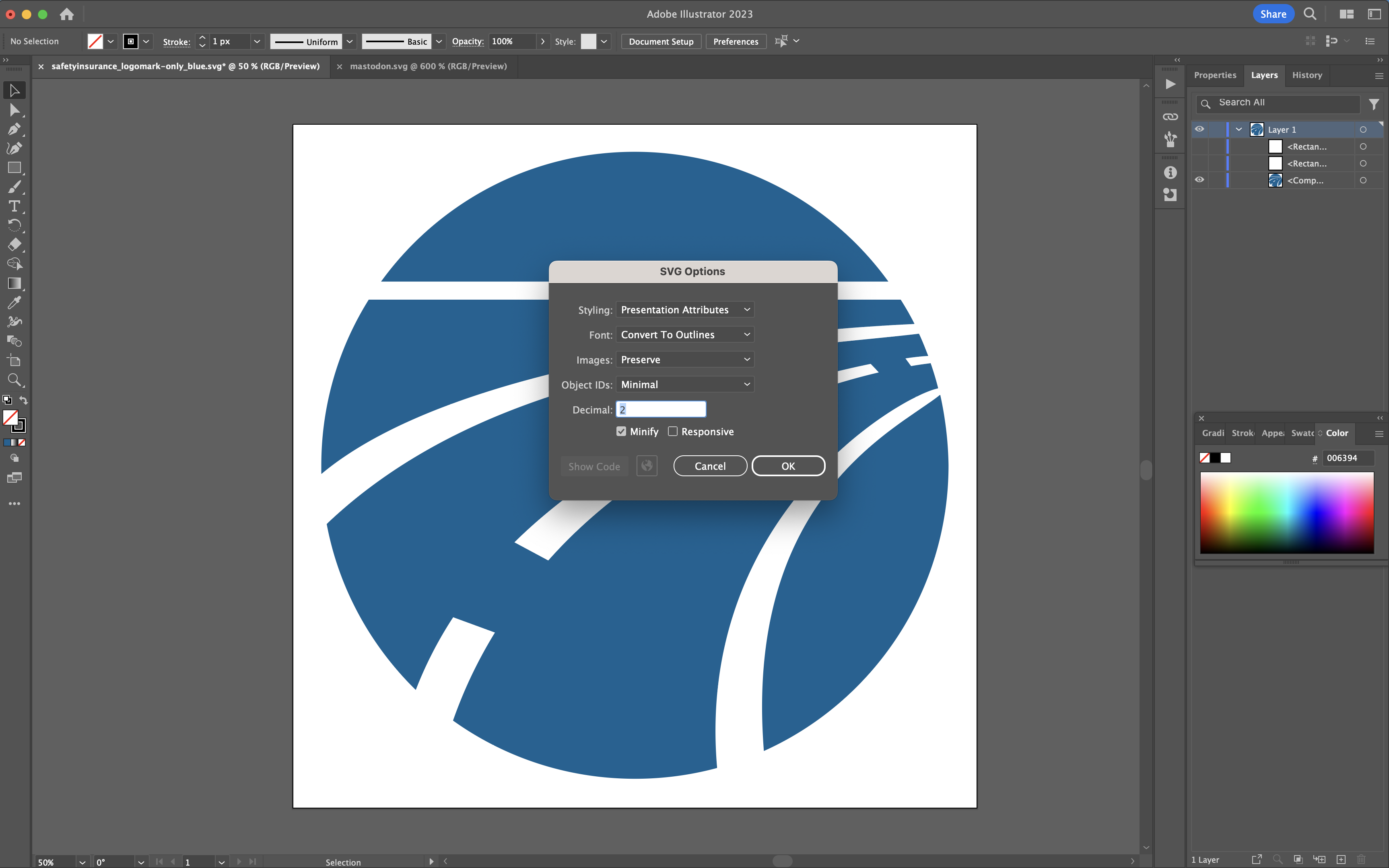 SVG options dialog